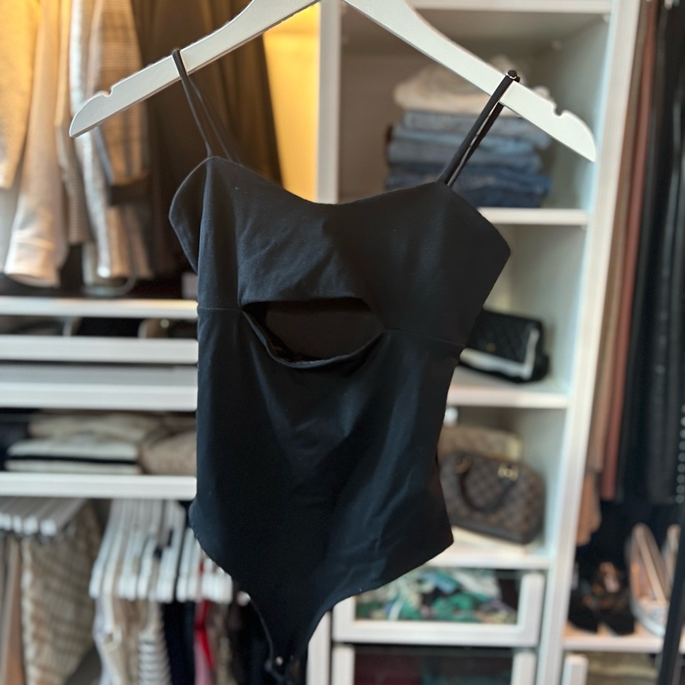 Dynamite Sleek Black Cutout Bodysuit